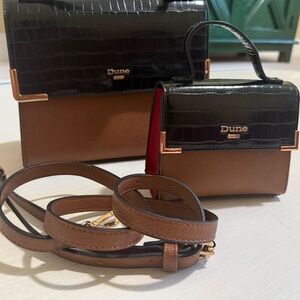 Dune London Black and Brown Croc-Embossed Mini Bag Set